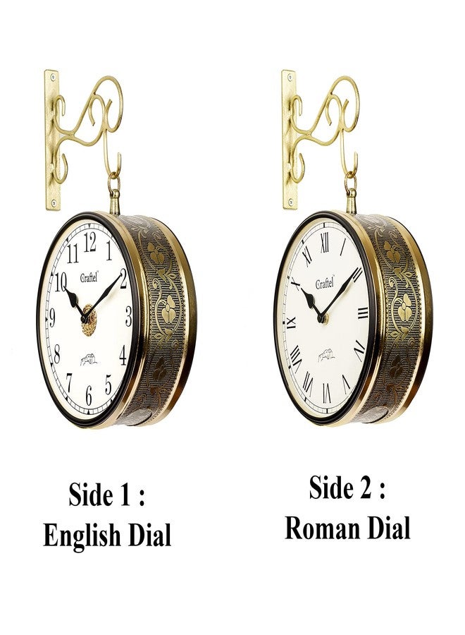 CRAFTEL Metal Analog Double Sided Vintage English Roman Station Wall Clock with Brass in dial (Shiny Gold_8 Inches) - Image 2